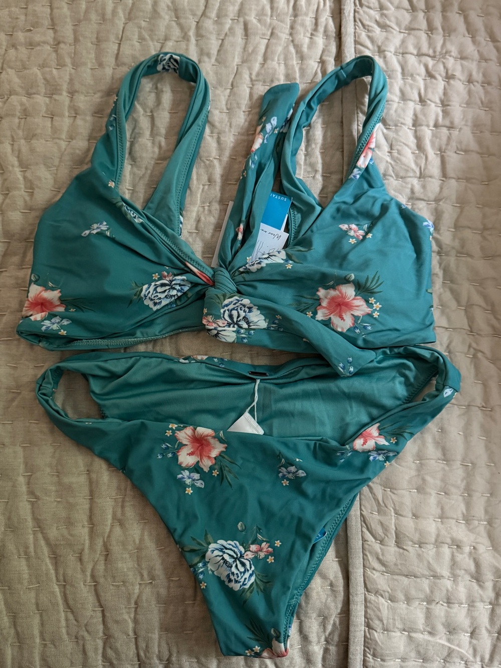 O’Neill Teal Floral Twist Front Bikini Set